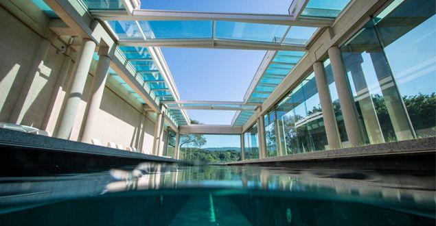 Glass roof over pool